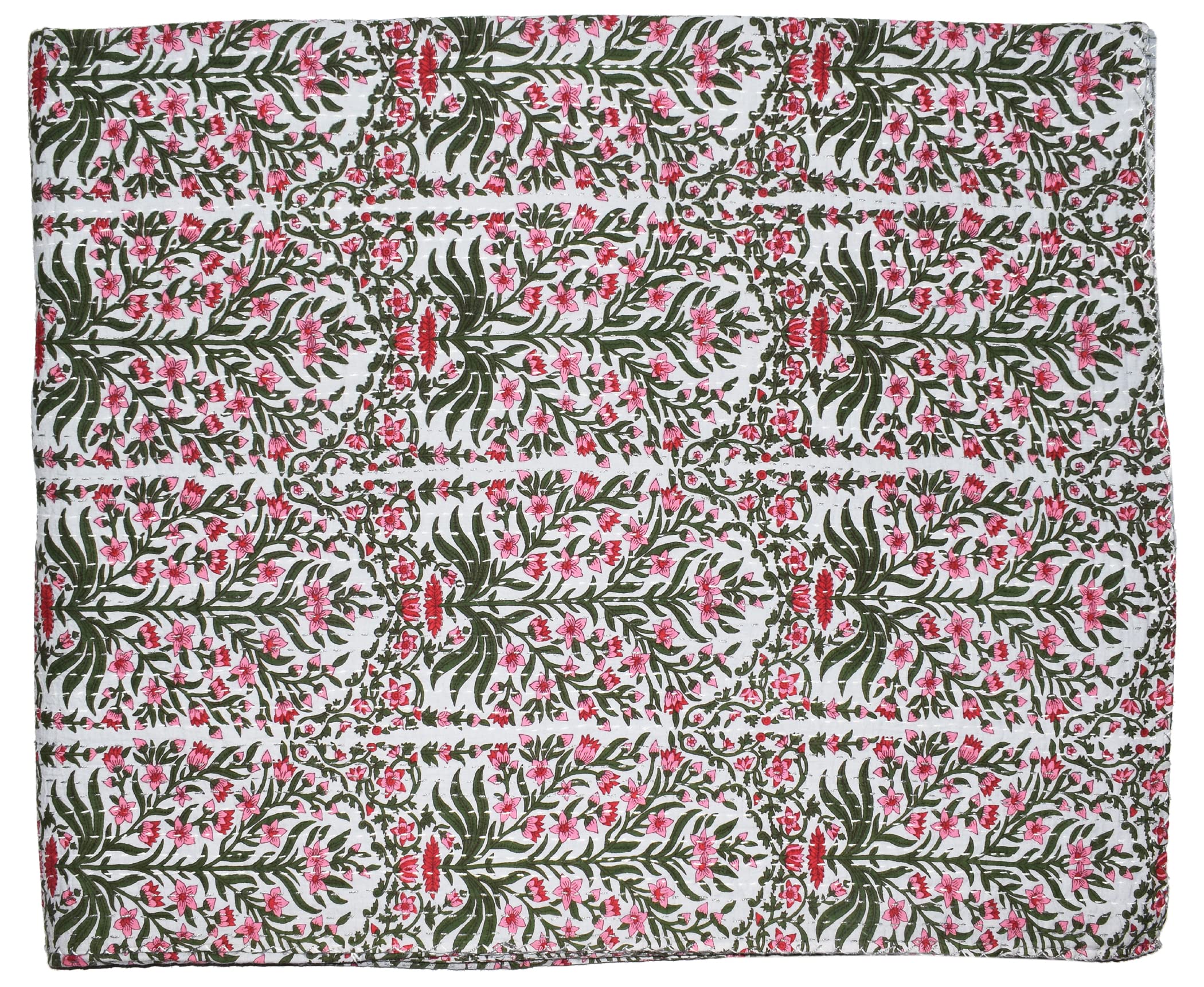 Handicrafts Plus King Size Kantha Quilt New Indian Cotton Beautiful Gray Color Bedding Bedspread Handmade Coverlet Floral Print Bedspread 90x108''