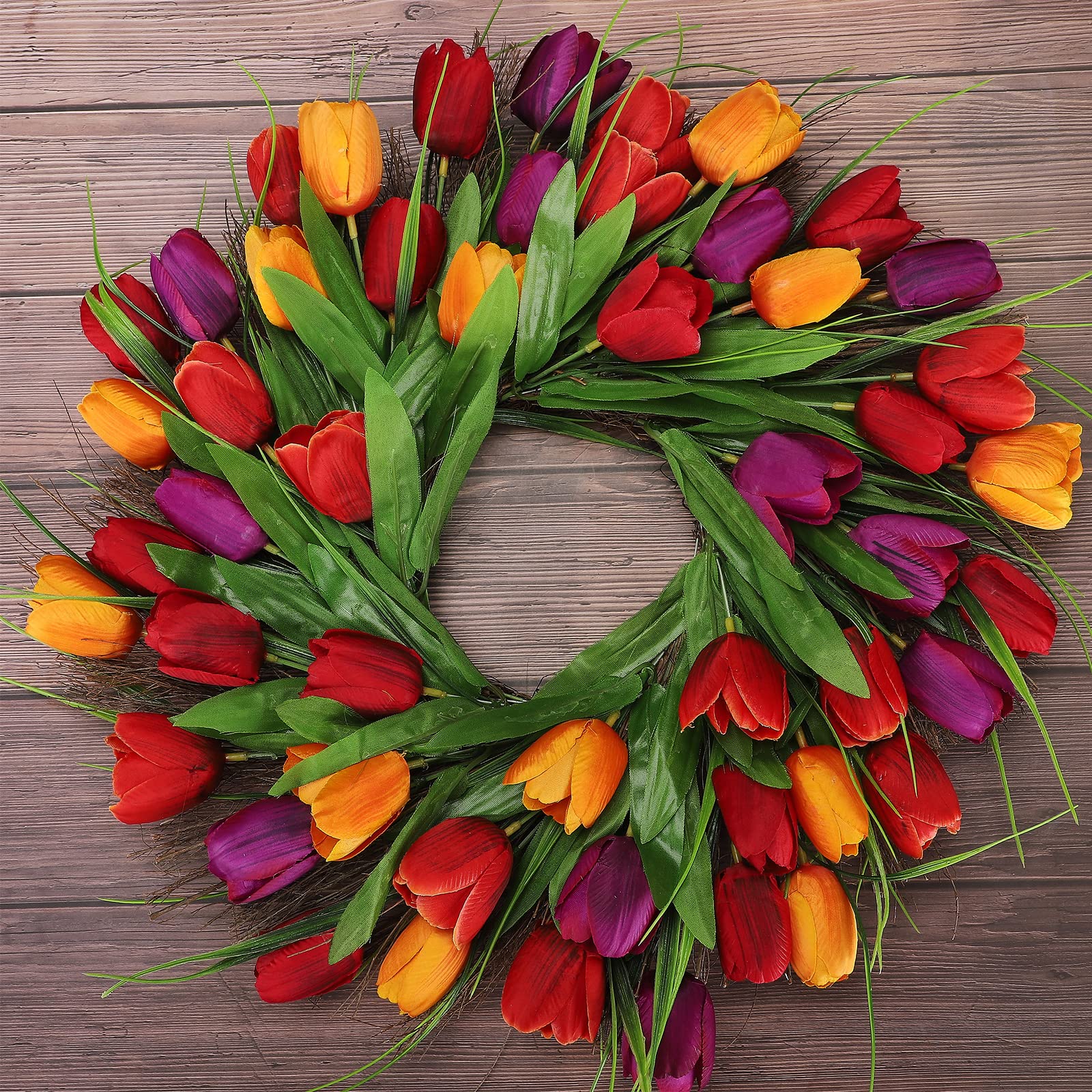 Amazon.co.jp: DAMEING チューリップリース 18インチ 春の造花リース