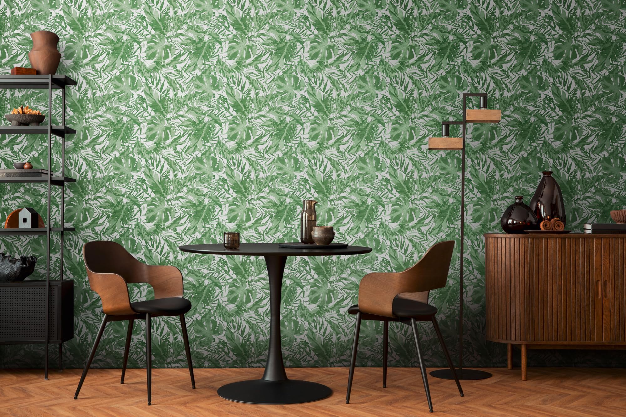Livingwalls papel pintado no tejido con motivo de hojas en verde y blanco – papel pintado de jungla exótica 10,05 m x 0,53 m diseño de COSMOPOLITAN – 790634