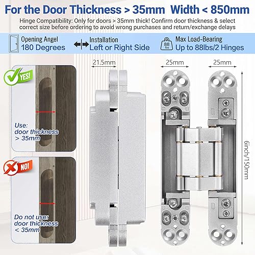 Miniatura 2 de Bisagras ocultas para puerta de 6 pulgadas (paquete de 2)  Bisagras invisibles ocultas para puerta secreta, bisagras de puerta secretas, bisagras