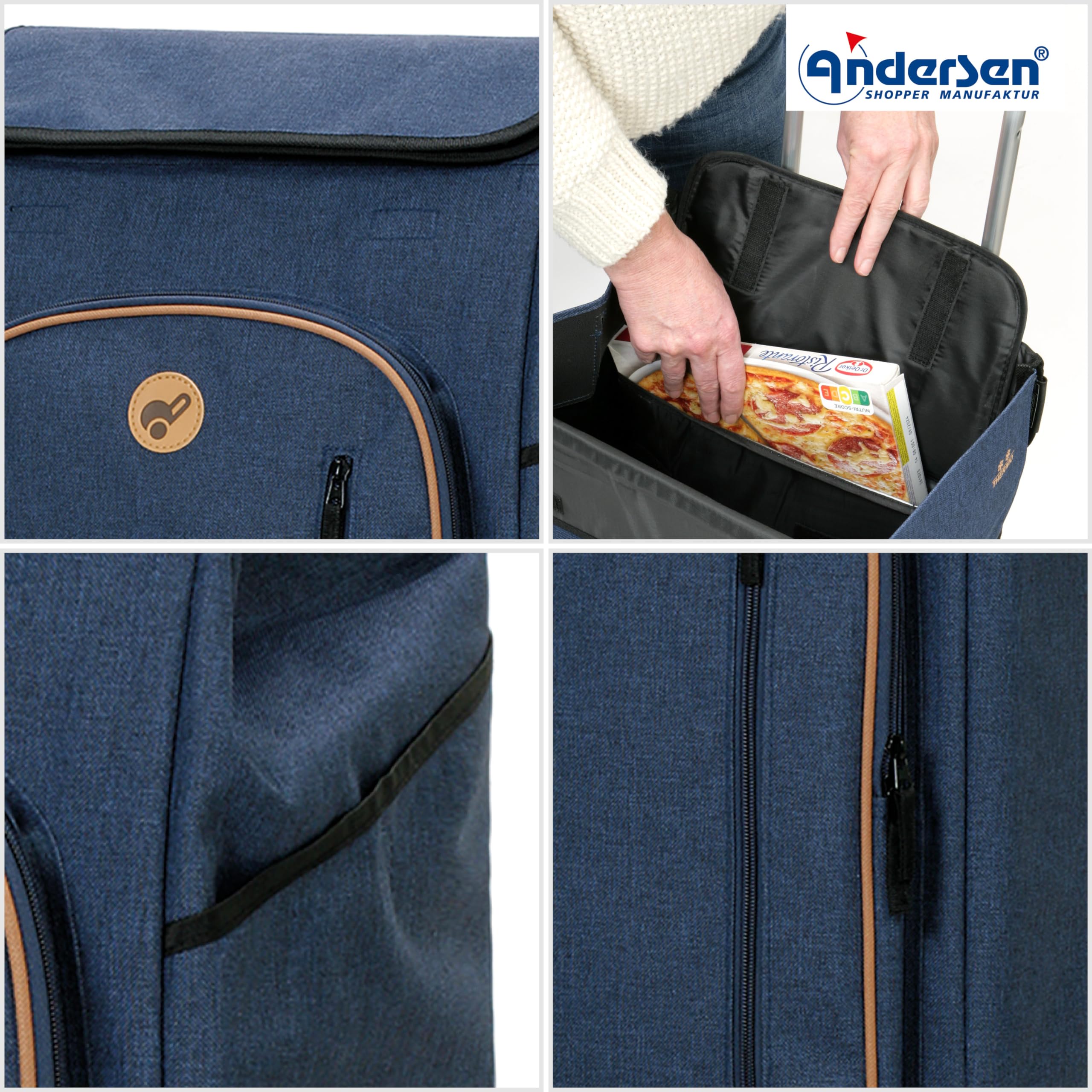 Andersen Einkaufstrolley - klappbar - 61 Liter - mit Kühlfach - belastbar 60 kg - Stahlgestell - Trolley - Metallspeichen-Rad Ø 25 cm - Royal Shopper Folke blau