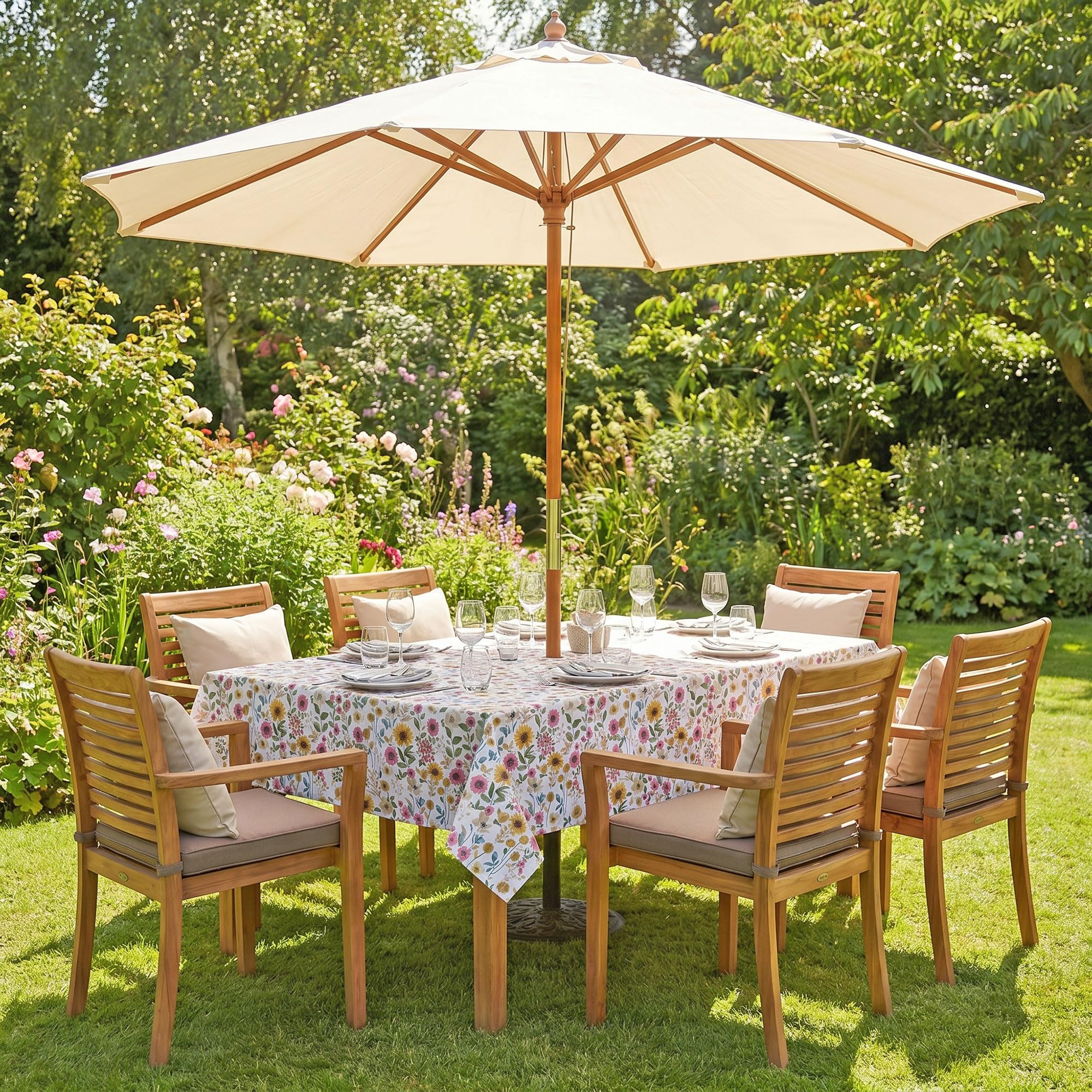Qpc Direct Country Garden Wipe Clean Waterproof Outdoor Garden Tablecloth With Parasol Hole (, Rectangle 140 X 200Cm)