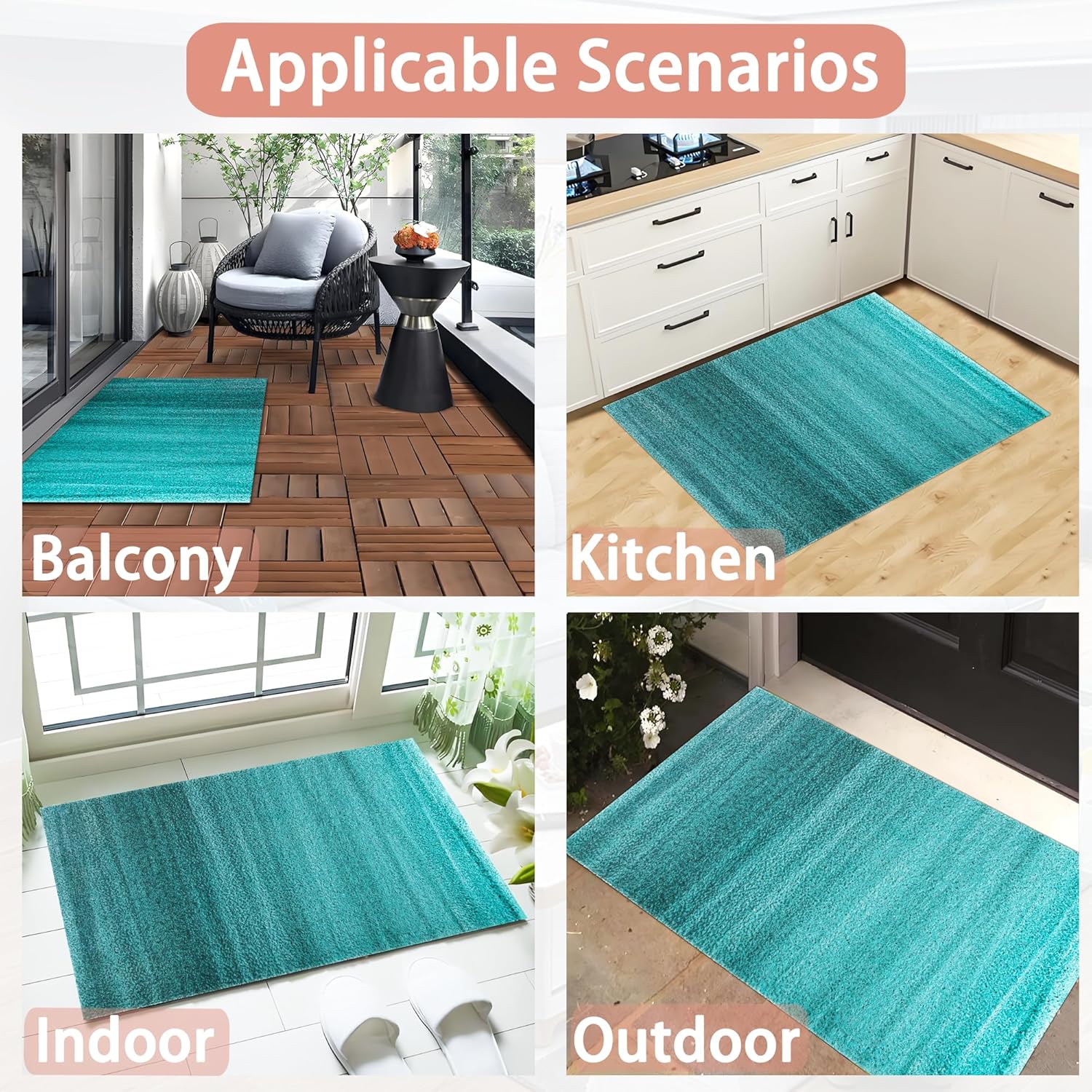 Darkyazi Colorful Door Mat 23.6" x 35.4" Waterproof and Stain-Resistant Front Door Mat, Low-Profile Floor Mats, PVC Non-Slip Doormat for Outdoor/Indoor Entrance/Kitchen(Blue)