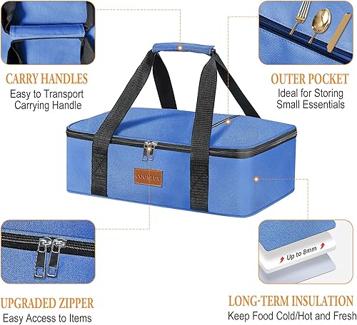 Miniatura 21 de Cazuela aislada de dos pisos para alimentos calientes o fríos, bolsa calentadora de alimentos para fiestas de comida, pícnic, comidas al aire libre