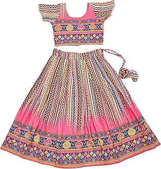E-Sqare Kids Girls Multicolour Bandhani Print Lehenga Choli Set | Ethnic Wear Dress | Readymade Clothing Set | 2 to 8 Years