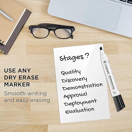 Miniatura 4 de Notas adhesivas de borrado en seco, paquete de 10 unidades de 4 x 6 pulgadas; calcomanías reutilizables para pizarra blanca sin adhesivo