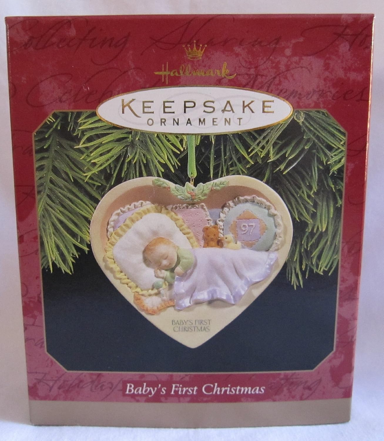 Amazon.com: Hallmark 1997 Baby's First Christmas Ornament Heart Shaped ...