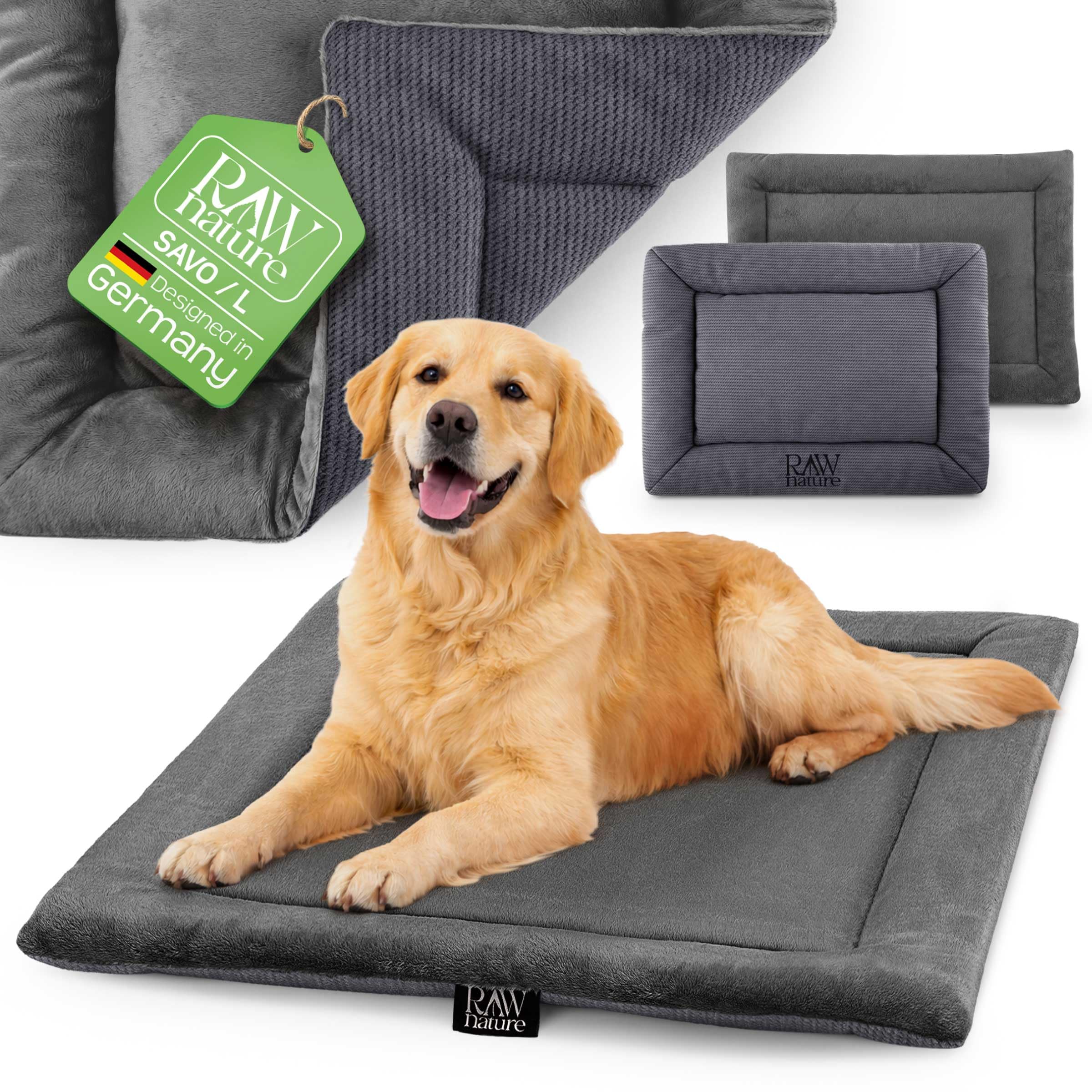 RAW Nature Hundedecke SAVO, L – 90x65x4,5 cm Lagunengrün, Flauschige Hundeliegedecke als Wendedecke, waschbar, für gängige Transportboxen geeignet