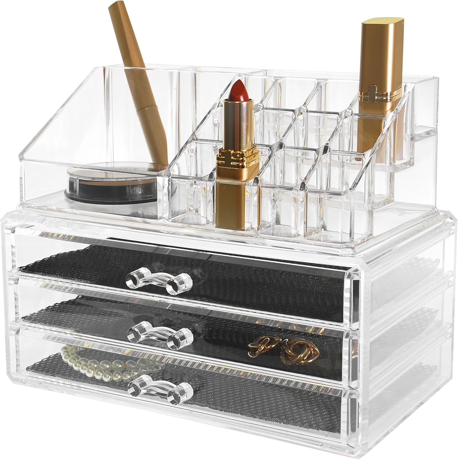kieragrace Cosmetic and Jewelry Organizer, Pack of 2, 16-Compartments and 3-Drawers