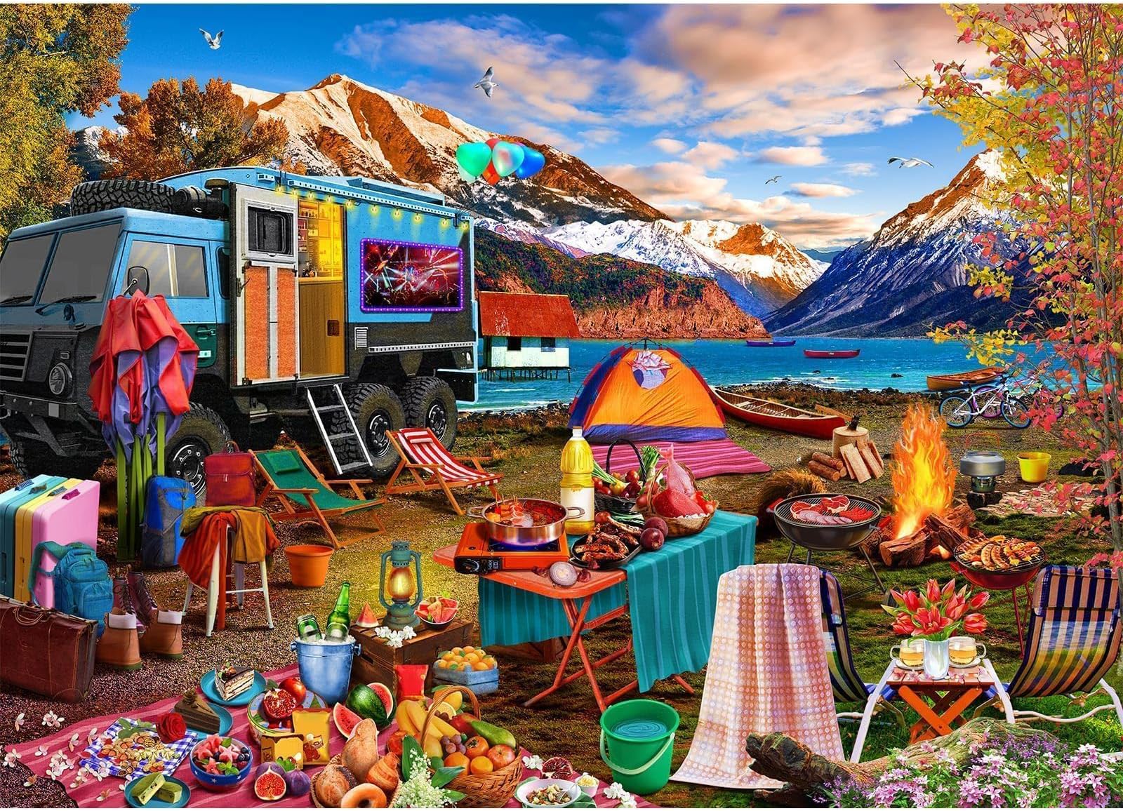 HUADADA Jigsaw Puzzles for Adults 1000 Pieces, Camping Interlock Perfectly Letter on Back No Dust, Home Decors Birthday Gifts Toys for Men Women Olders Seniors (27.5"x19.6"), 1:1 Poster
