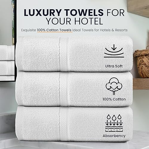 Miniatura 3 de belem Toallas de lujo a granel para hoteles Paquete de 36 (27 x 54) 100% algodón Toallas de baño grandes blancas a granel Altamente absorbentes,
