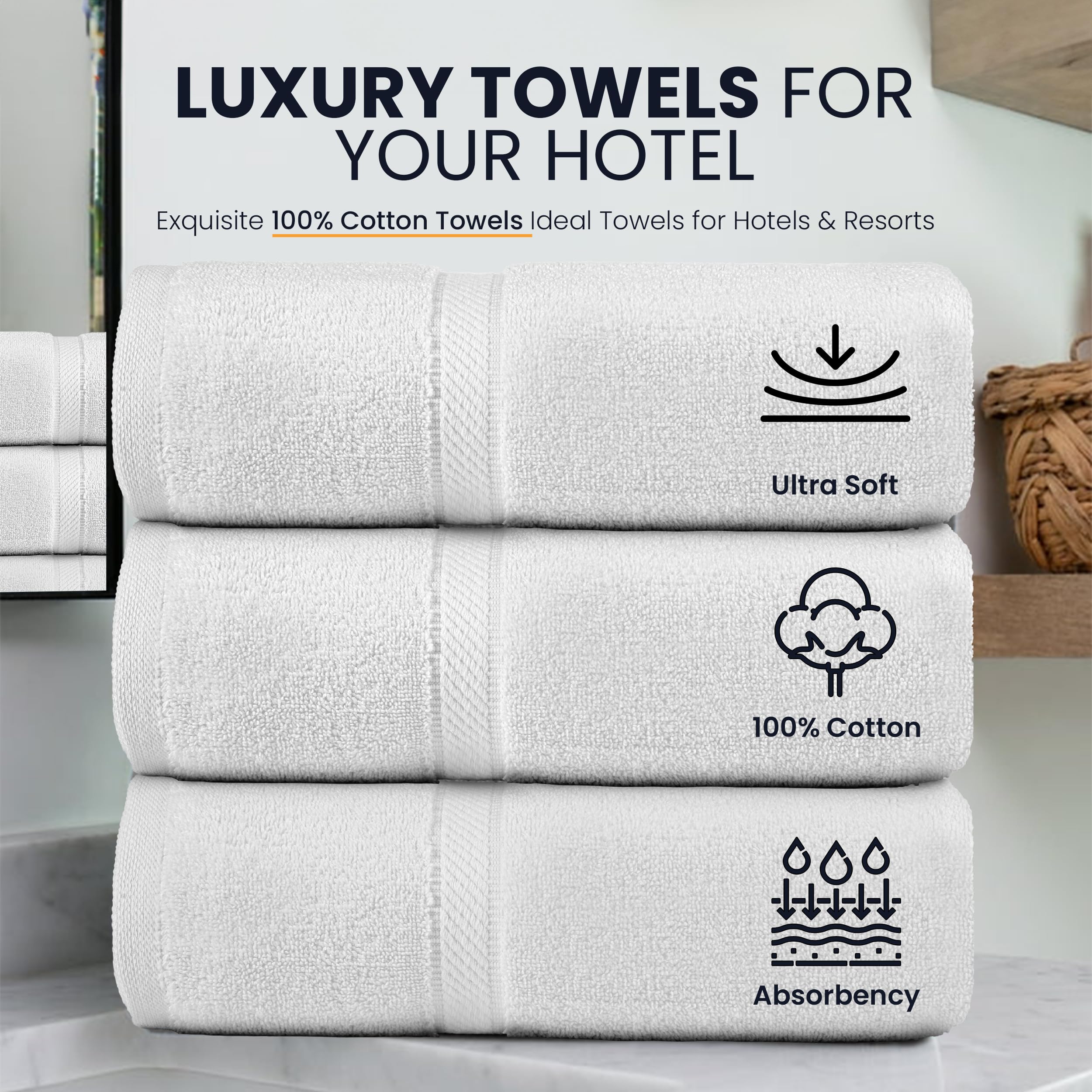 Belem Luxury Bulk Towels for Hotels - Pack of 36 (30x56) -100% Cotton - White Large Bath Towels Bulk - Save $149 in Bulk Bath Towels -Soft & Plush - Highly Absorbent, Quick Dry - Wholesale Towels Pack