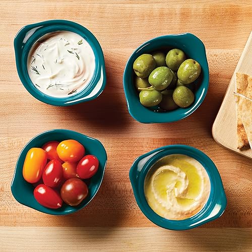 Miniatura 13 de Rachael Ray Solid Glaze Ceramics - Juego de ramequines redondostaza de inmersión, 4 piezas, color verde azulado