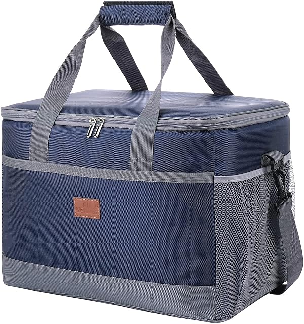 GVTECH 33L 50 Can Soft Cooler Bag with Hard Liner, Large Insulated Foldable Leakproof, Shoulder Strap Picnic Lunch Bag Box Soft-Sided Cooling Bag for Camping/BBQ/Family Outdoor Activity (Navy Blue)