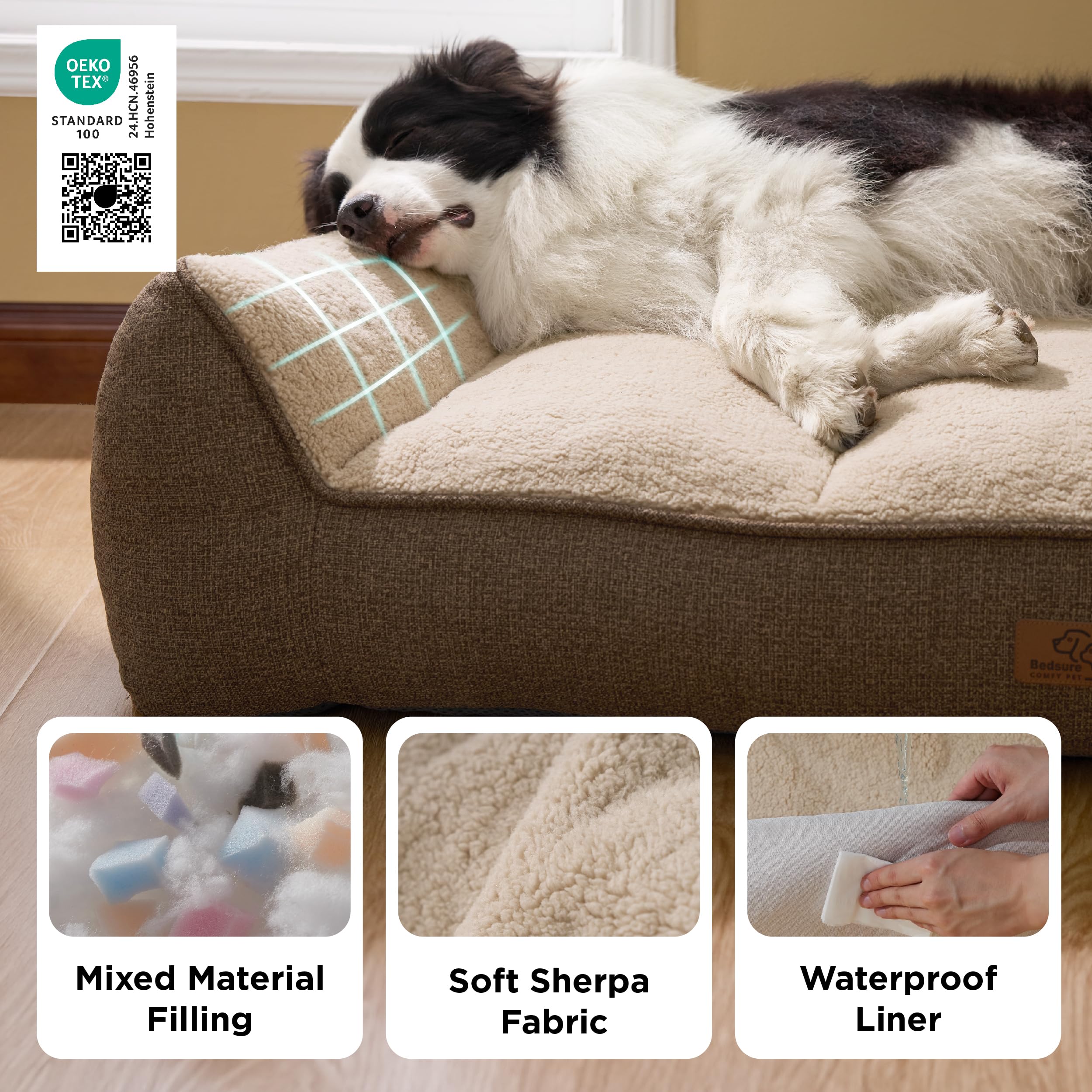 Bedsure SupportMax™ XL Pro Orthopedic Dog Beds Large Sized Dog - Extra Thick Supportive Dogs Couch with Waterproof Washable Cover, Extra Large Comfort Pet Sofa with Soft Sherpa & Nonskid Bottom, Brown - image 5