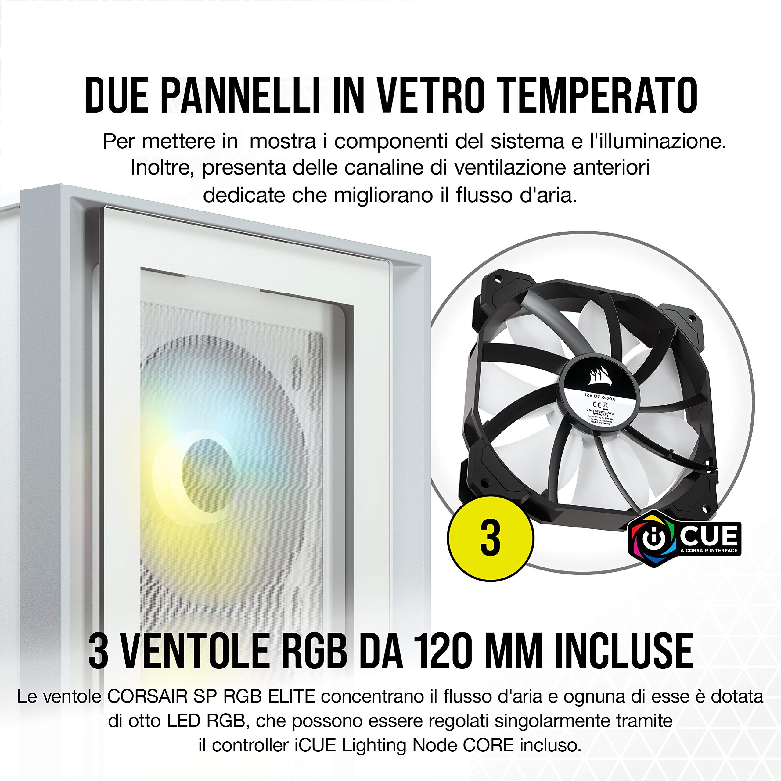Corsair CC-9011205-WW Case Atx Mid Tower con Vetro Temperato, Ampio Spazio Interno, Bianco