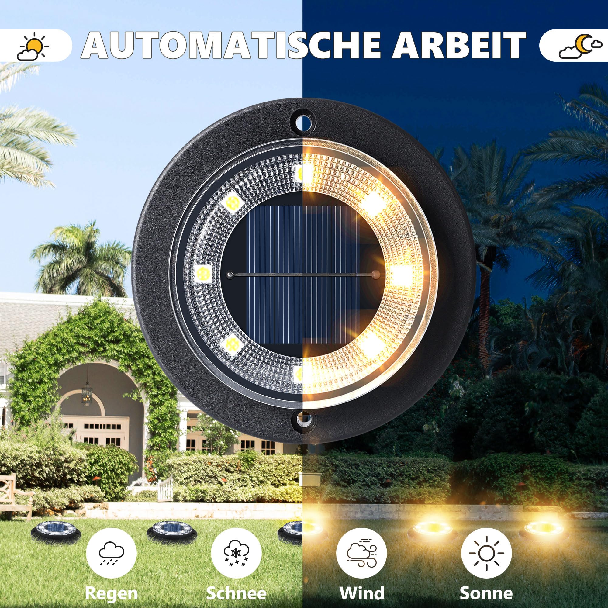 Flacchi Solar Bodenleuchten Aussen - Solarleuchten für Garten Außen mit 8 LEDs, Wasserdicht Led Solar Gartenleuchten, Solarlampen für Außen Rasen Auffahrt Gehweg Patio (Warmweiß, 12 Stück)