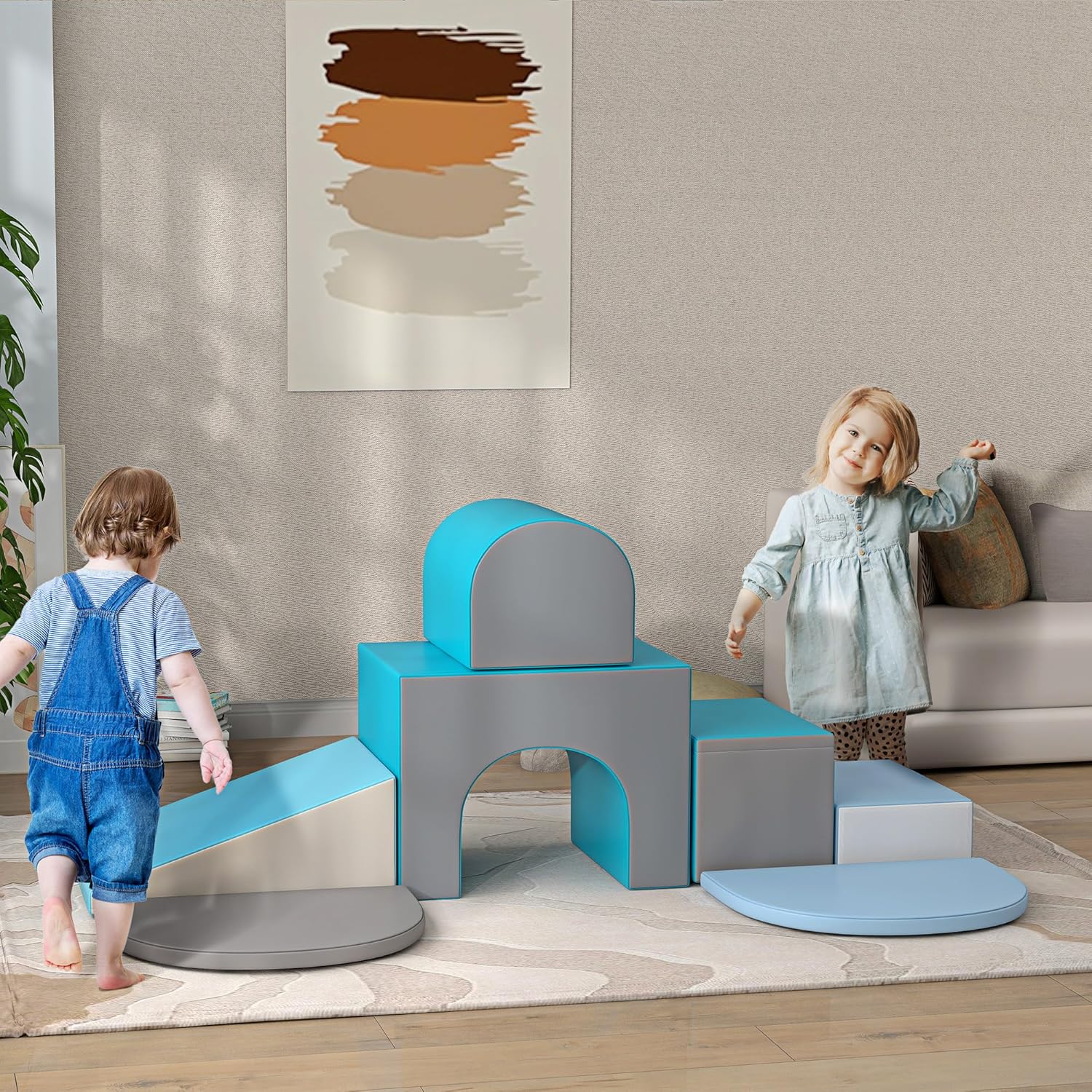 Qaba 7-Piece Baby Soft Play Equipment, Toddler Crawling Climber for Creativity and Shape Discovery with Easy-to-Clean Surface, Climbing Toy for Toddlers, Contemporary