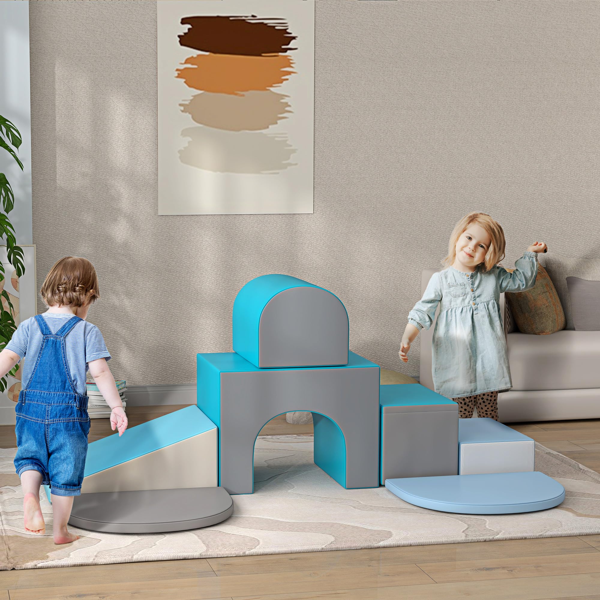 HOMCOM 7PCS Baby-Motorikmodul Baby-Motorikparcours Bauklötze aus EPE-Schaumstoff mit kunststoffbeschichtetem Bezug - Lernspielzeug für Vorschulkinder, mehrfarbig
