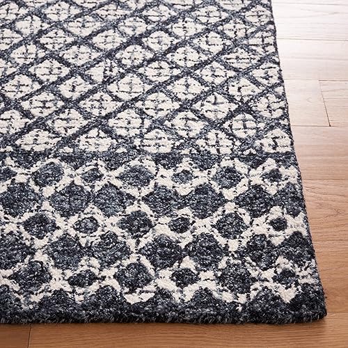 Miniatura 3 de SAFAVIEH Abstract Collection - Alfombra decorativa, 3 x 5 pies, marfil y azul marino, lana hecha a mano, ideal para zonas de alto tráfico en