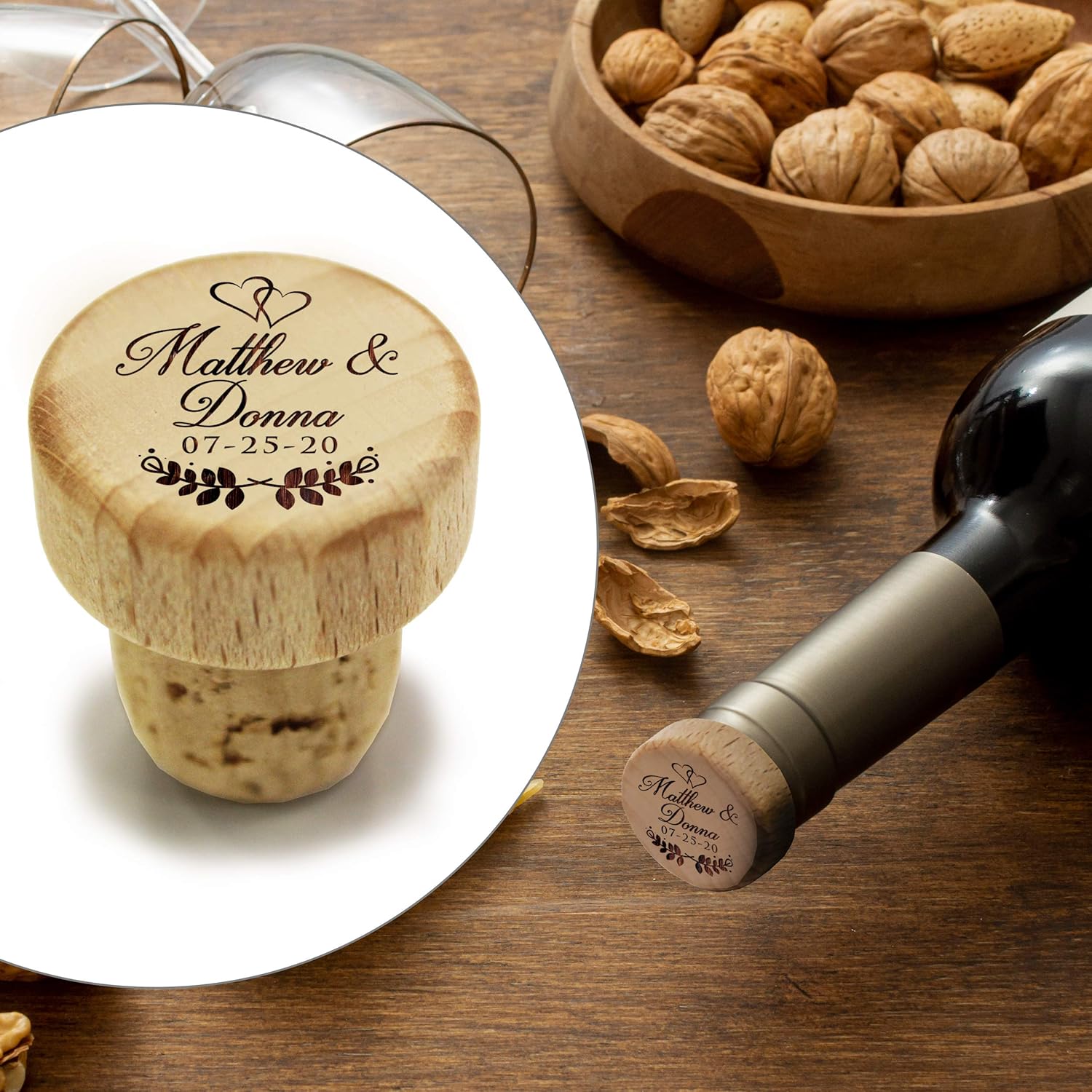 My Personal Memories Custom Personalized Wood T-Cork Wine Stopper - Engraved Bulk Wedding Favors (10)