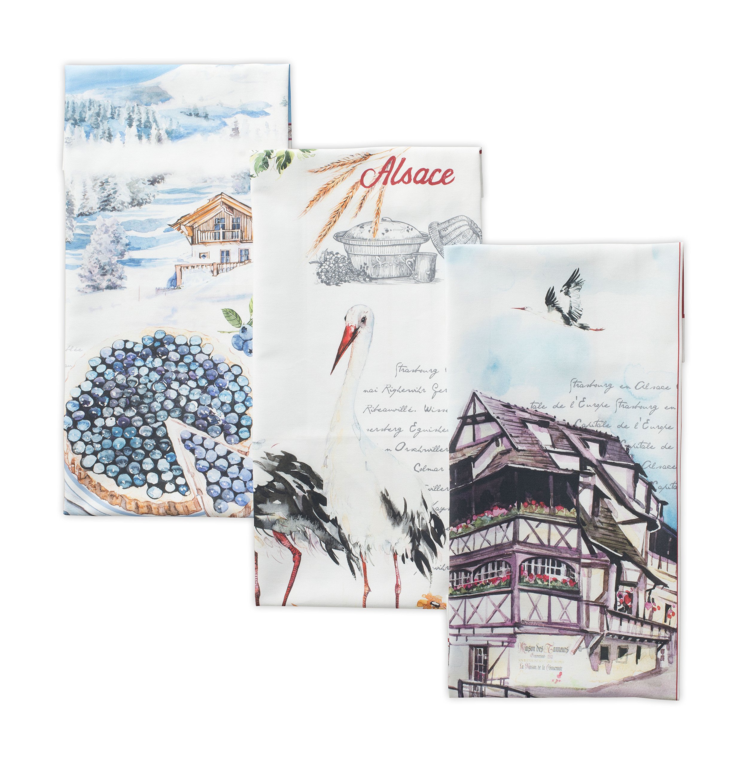 Maison d' Hermine Kitchen Towels Set of 3 100% Cotton 27.50" x 20" Reusable Cloth Tea Dish Towels Absorbent with Hanging Loop for Kitchen, Home, Dining, Cocktail Parties Spring/Summer (Mulhouse)OEKO-TEX STANDARD 100