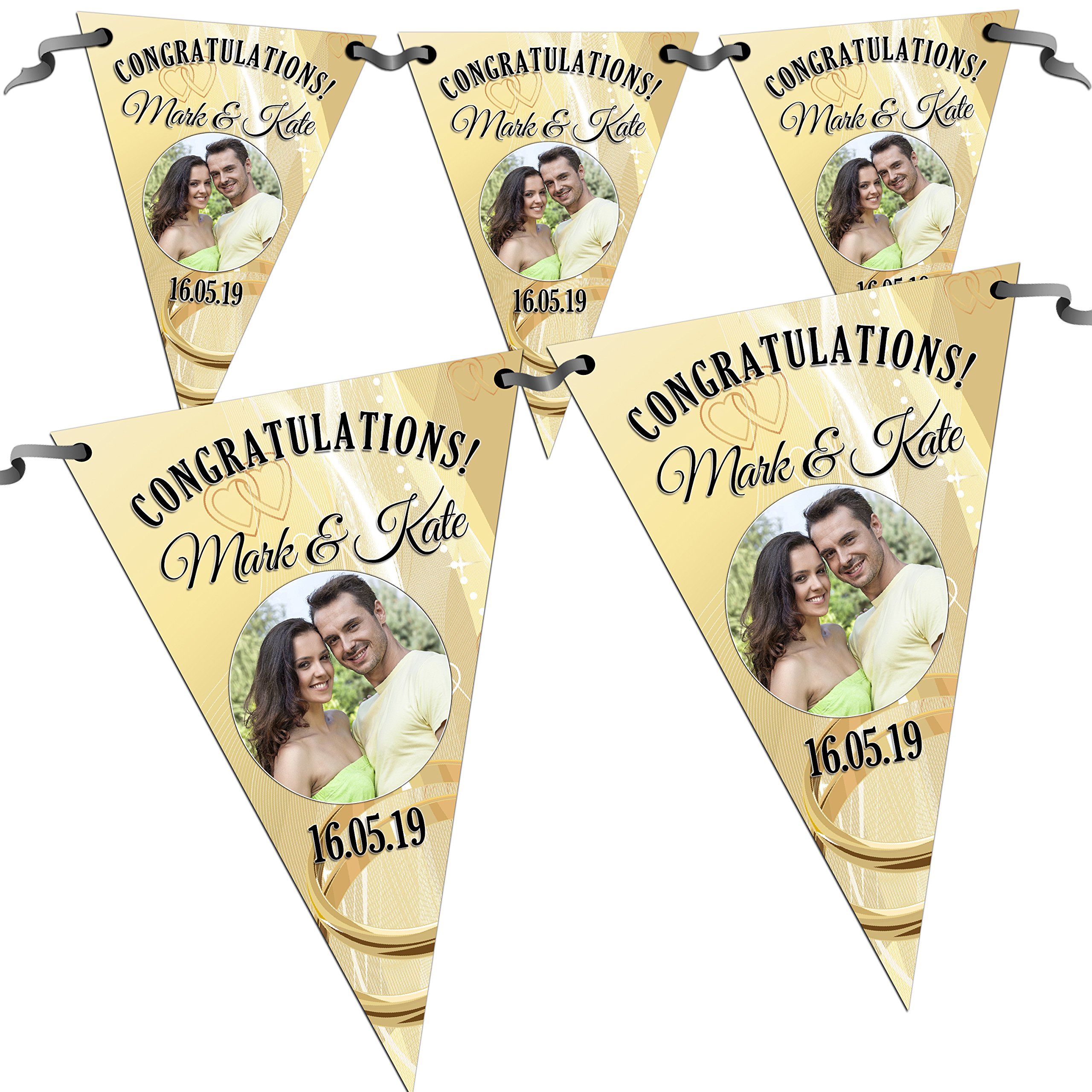 Personalised Congratulations Wedding Engagement Anniversary PHOTO Flag Banner Bunting N8-10 Flags inc ribbon Hanging Decoration