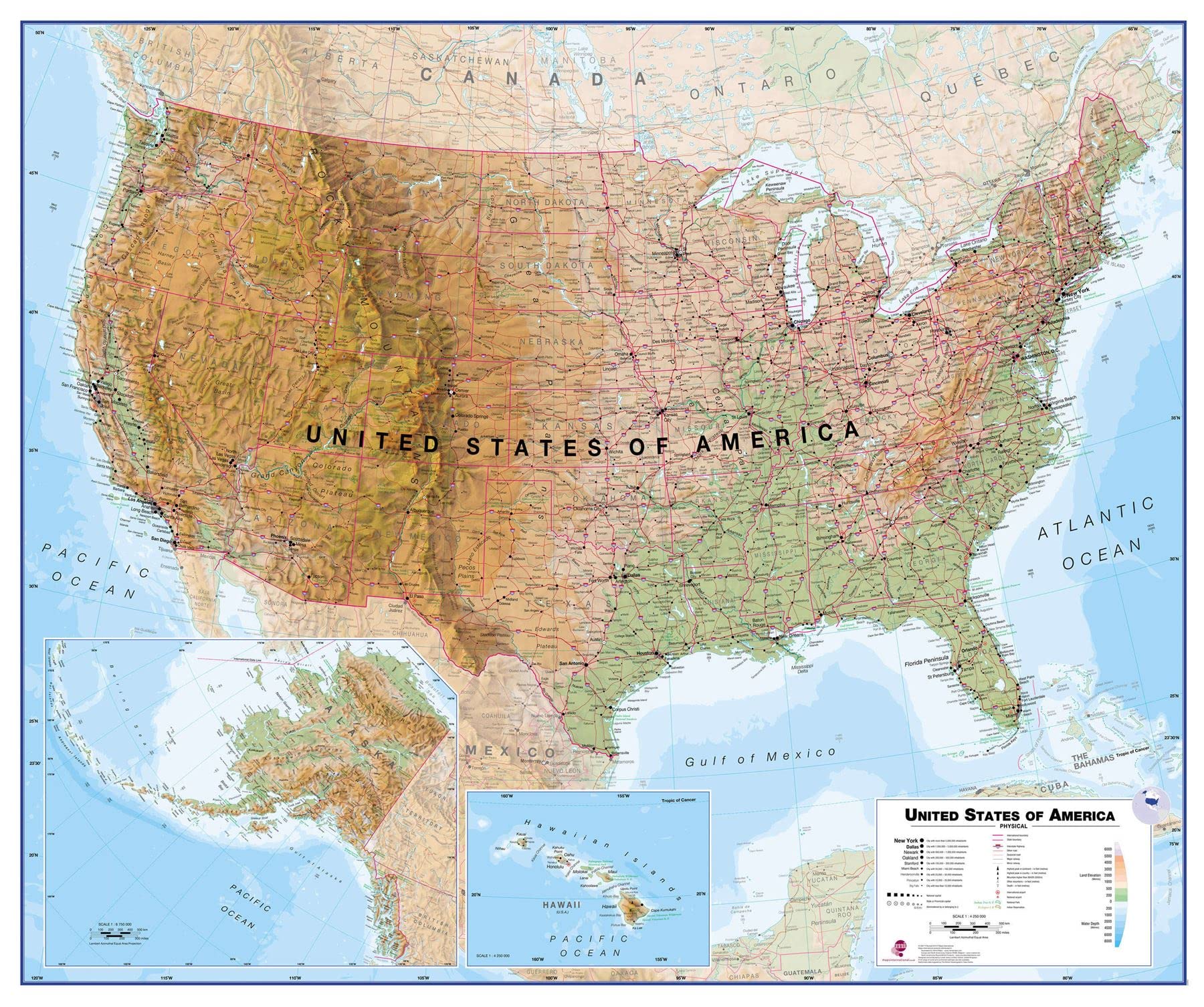Huge USA Wall Map Physical (Laminated)