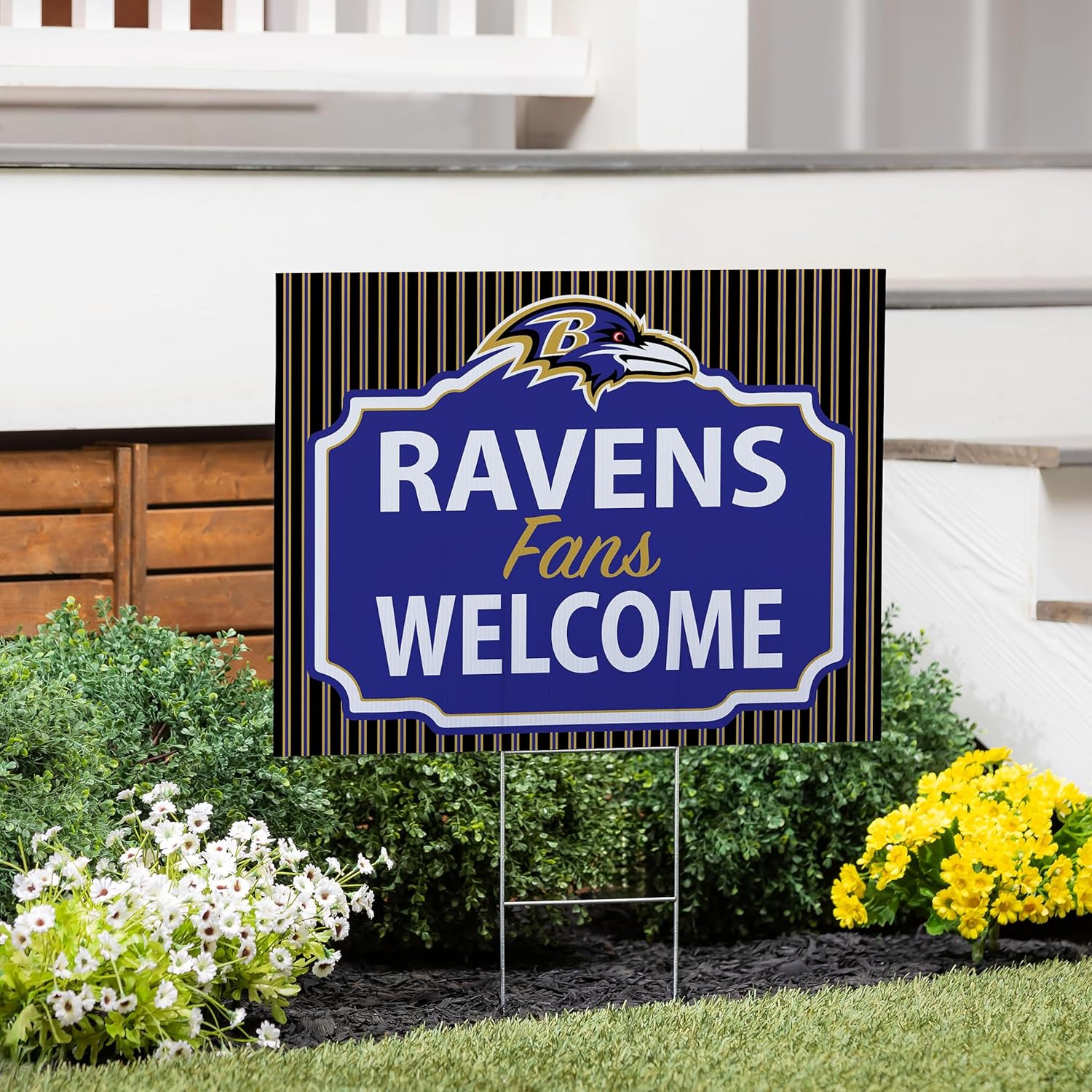 NFL Baltimore Ravens Yard Sign, Outdoor Coroplast Yard Signs with Stakes 18x24, Officially Licensed Team Logo, Football Fan Home Decoration for Lawn, Garden, Party -"Fans Welcome"