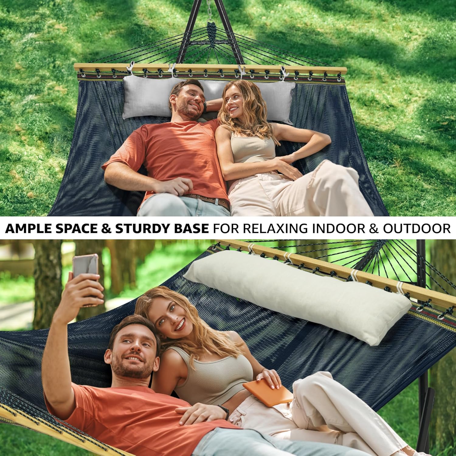 Tranquillo Adjustable Steel Hammock Stand with Blue Canvas Net