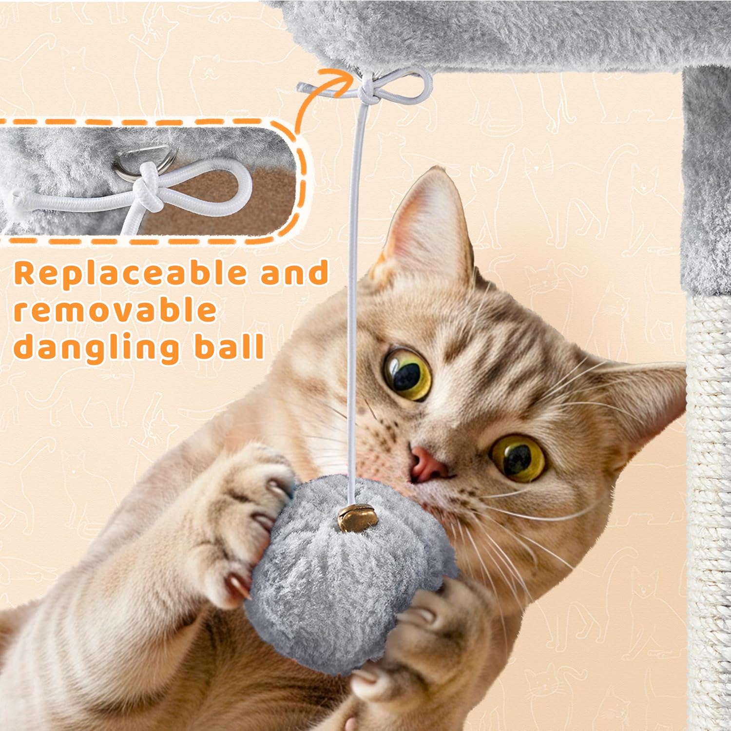 Yaheetech Cat Tree, 82.5in Large Tower w/Hammock, 2 Kitty-Ear Perches, 2 Cozy Condos, Scratching Posts, Basket, Furniture for Large Cats, Kittens, Light Gray