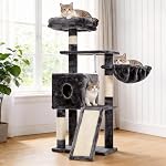 Hey-brother Cat Tree, 42.5-Inches Cat Tower for Indoor Cats, Plush Multi-Level Kitten Cat Condo with Scratching Post,Ramp, Basket, Spacious Cave, Hanging Ball, Light Gray MPJ007SW