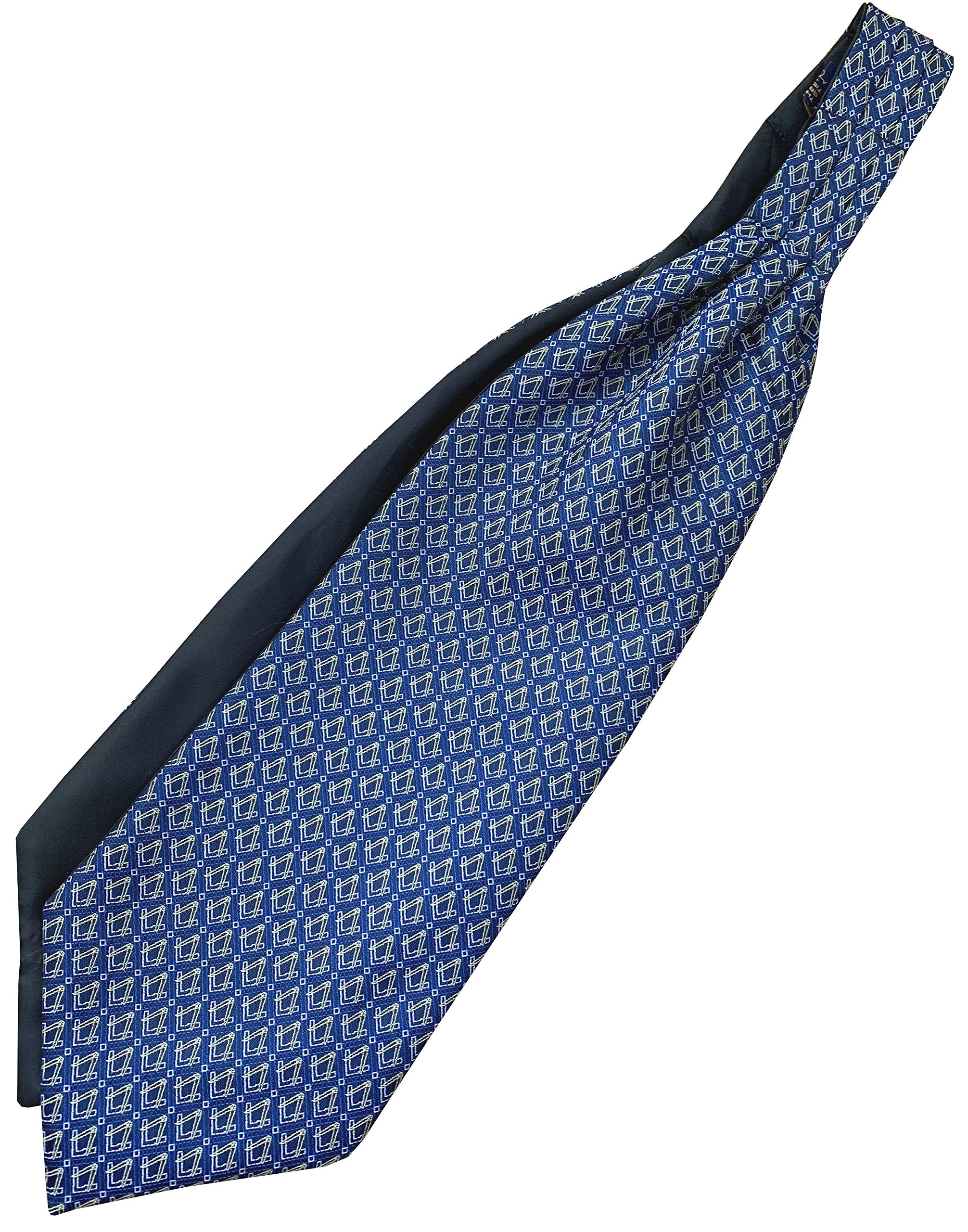 Great British Tie Club Men's Navy Blue, Gold, White Freemasons Masonic Navy Blue & Gold Square & Compass Logo Woven Ascot Cravat