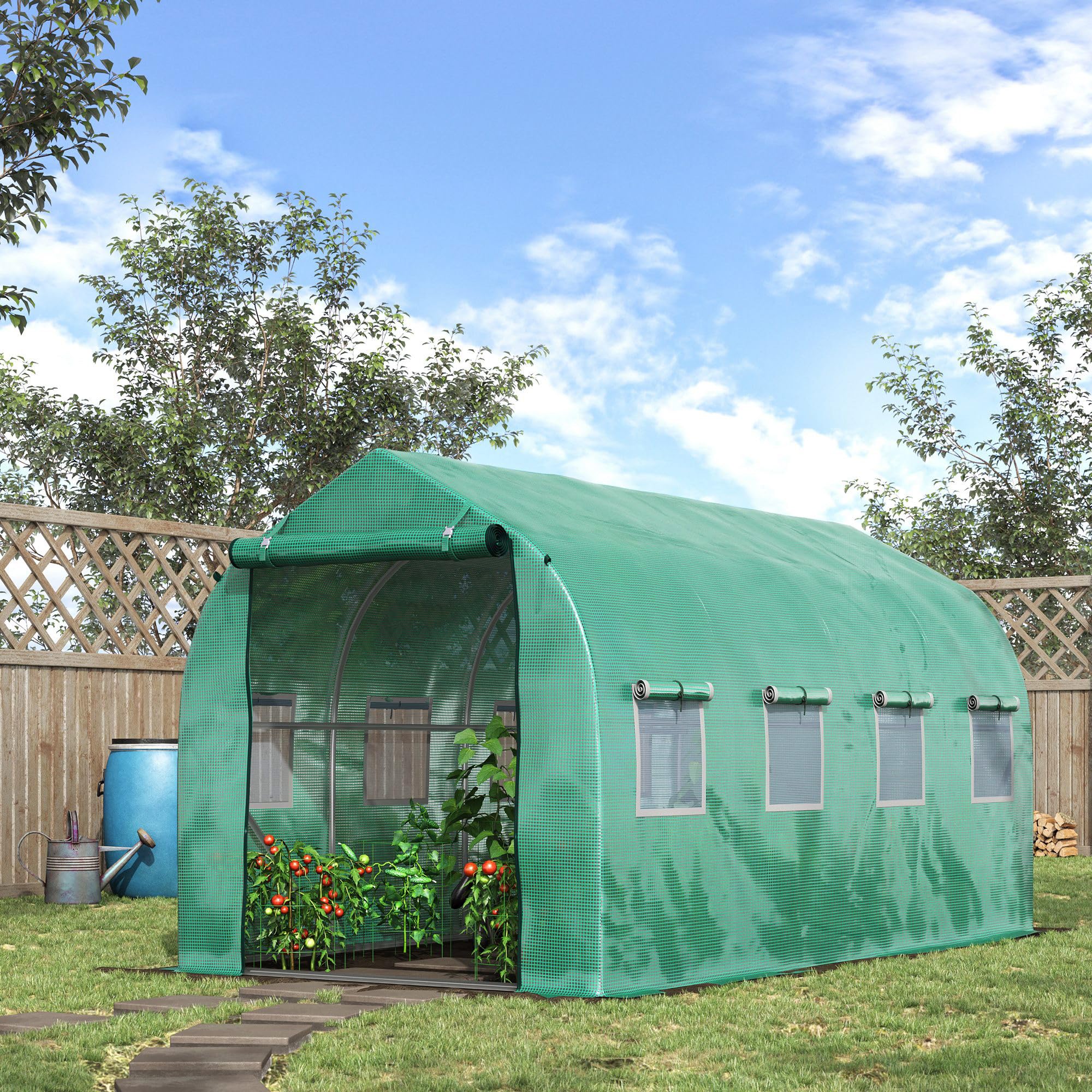Outsunny Serra tunnel con finestre e porta per giardino 4 x 2 M | Serra pedonabile, giardino posteriore, telaio metallico