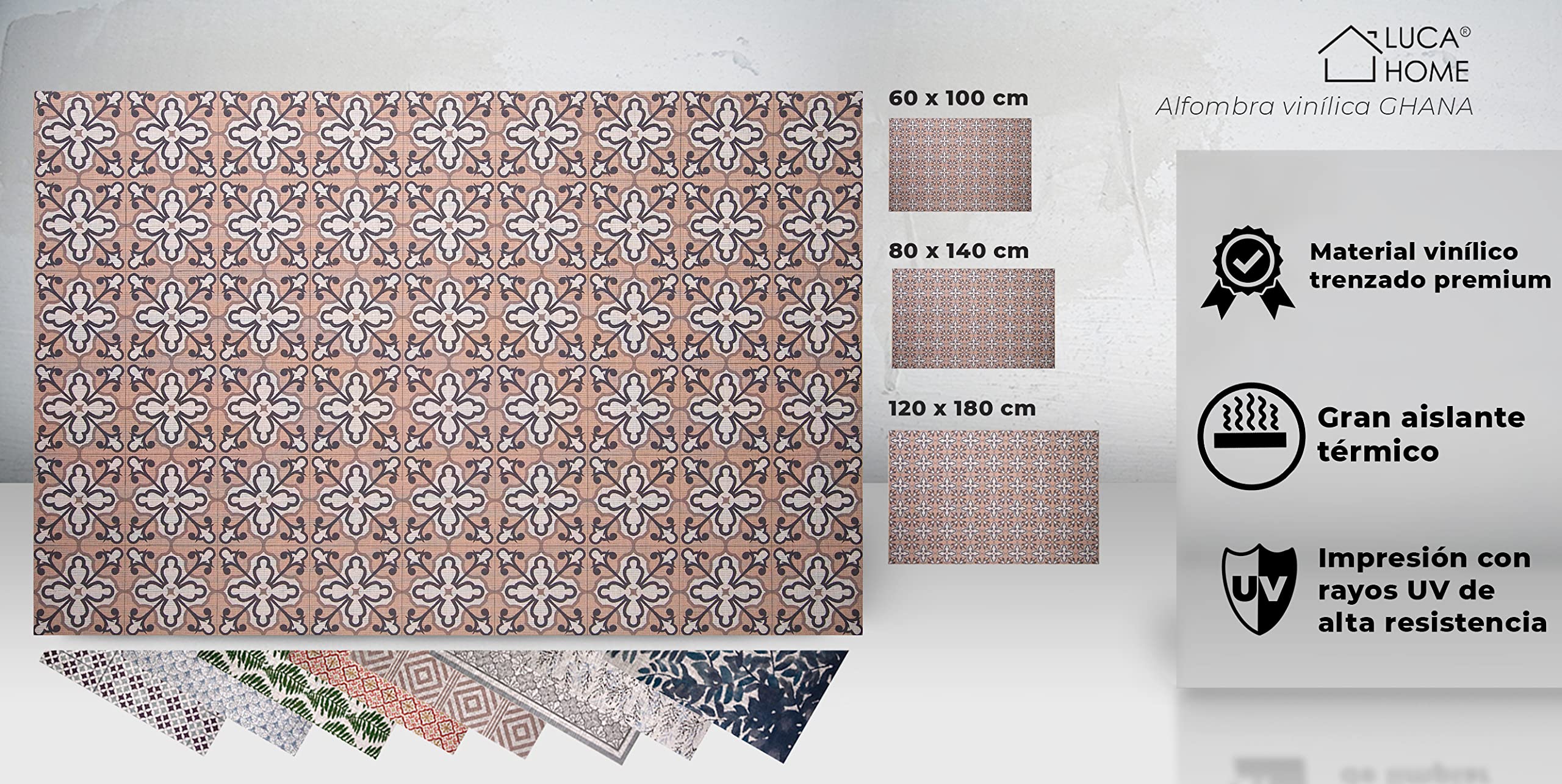 LucaHome - Alfombra vinílica Trenzada Ghana Interior o Exterior- Alfombra vinílica Cocina - salón - despacho- Dormitorio Vinilo PVC - Alfombra vinílica Antideslizante(Flor Rosa- 80x140cm)