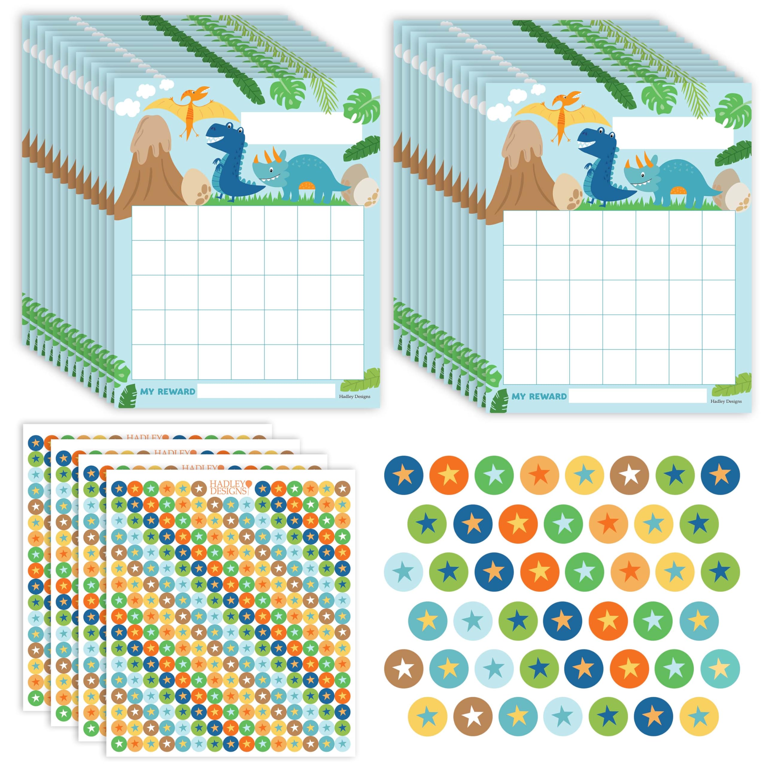 Sticker Chart for Kids Behavior at Home & Classroom - 25 Reward Chart for Kids Incentives, Gold Star Sticker Sheets, Dinosaur Incentive Charts for Classroom Must Haves