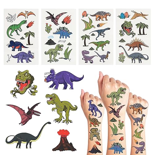 Miniatura 4 de 24 hojas de tatuajes temporales de dinosaurios, decoraciones de cumpleaños, recuerdos de fiesta de dinosaurios