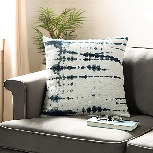 SAFAVIEH Arya - Almohada decorativa de 20 pulgadas, color beige y azul marino