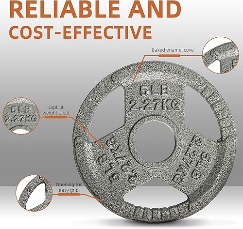 Miniatura 3 de Fitvids 2 Inch Olympic Barbell Weight Plates, 2.5 LB to 45 LB Plates for Home Gym Strength Training, Triple-handle Design