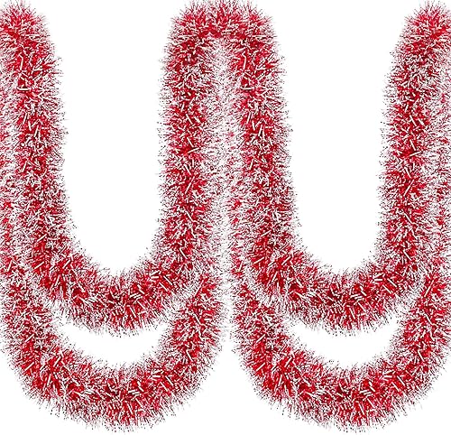 Miniatura 8 de Guirnalda de Oropel de Navidad de 50 Pies, Decoraciones Rojas para Árbol de Navidad, San Valentín, Guirnalda Metálica con Purpurina Trenzada para