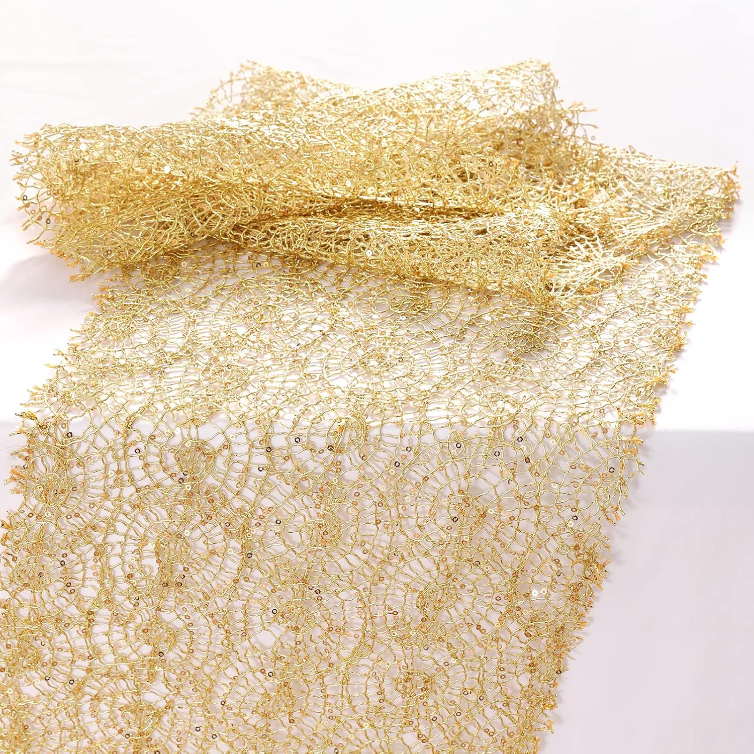 B-COOL Sequin Mesh Table Runner Sequin Table Runner Wedding Decoration 2 Pieces for Party Supplies Romantic Wedding Runner Gold 12x108 inch