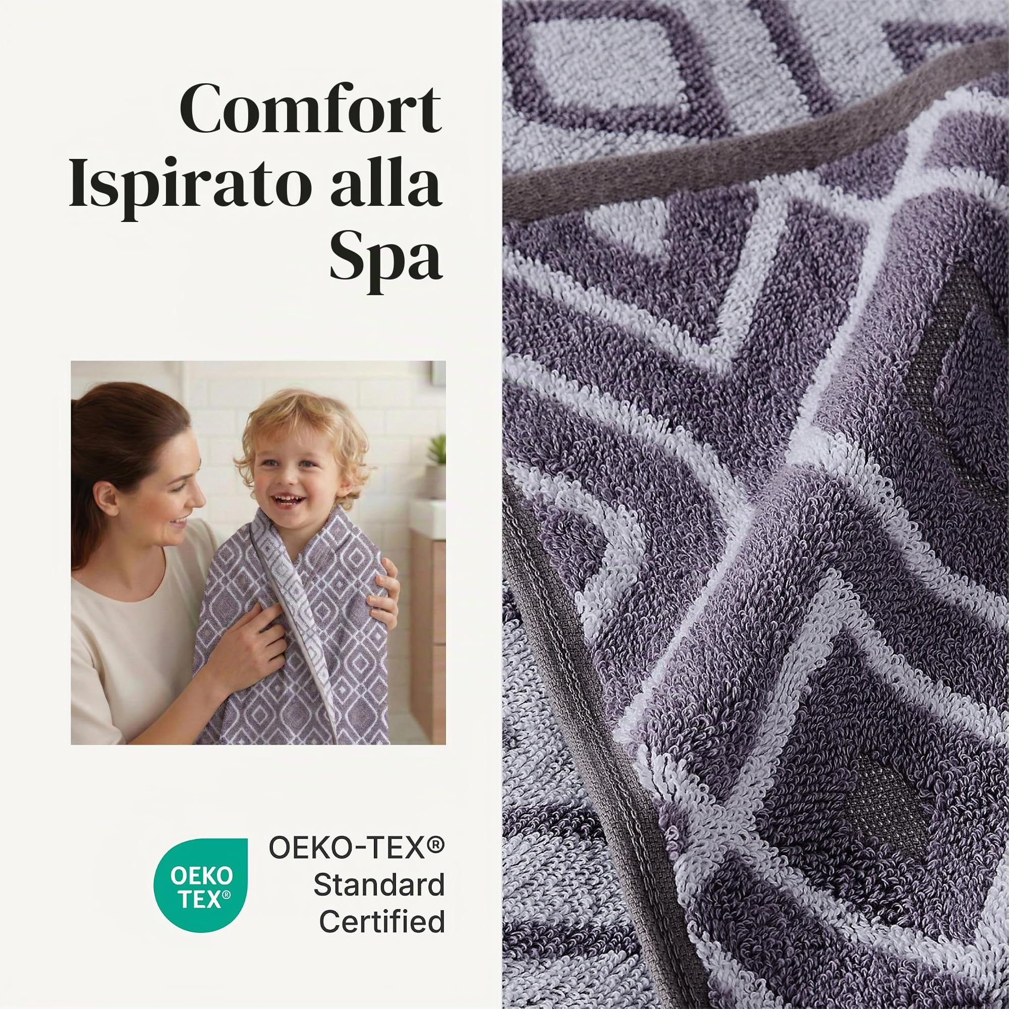 Amrapur 6-Piece Yarn Dyed Oxford Stripe Jacquard/Solid Ultra Soft 550GSM 100% Combed Cotton Towel Set 6 Asciugamani Tinti in Filo Grigio Lavanda, Cotone, Singolo, 40.6 x 25.4 x 12.7 cm, 6 unità