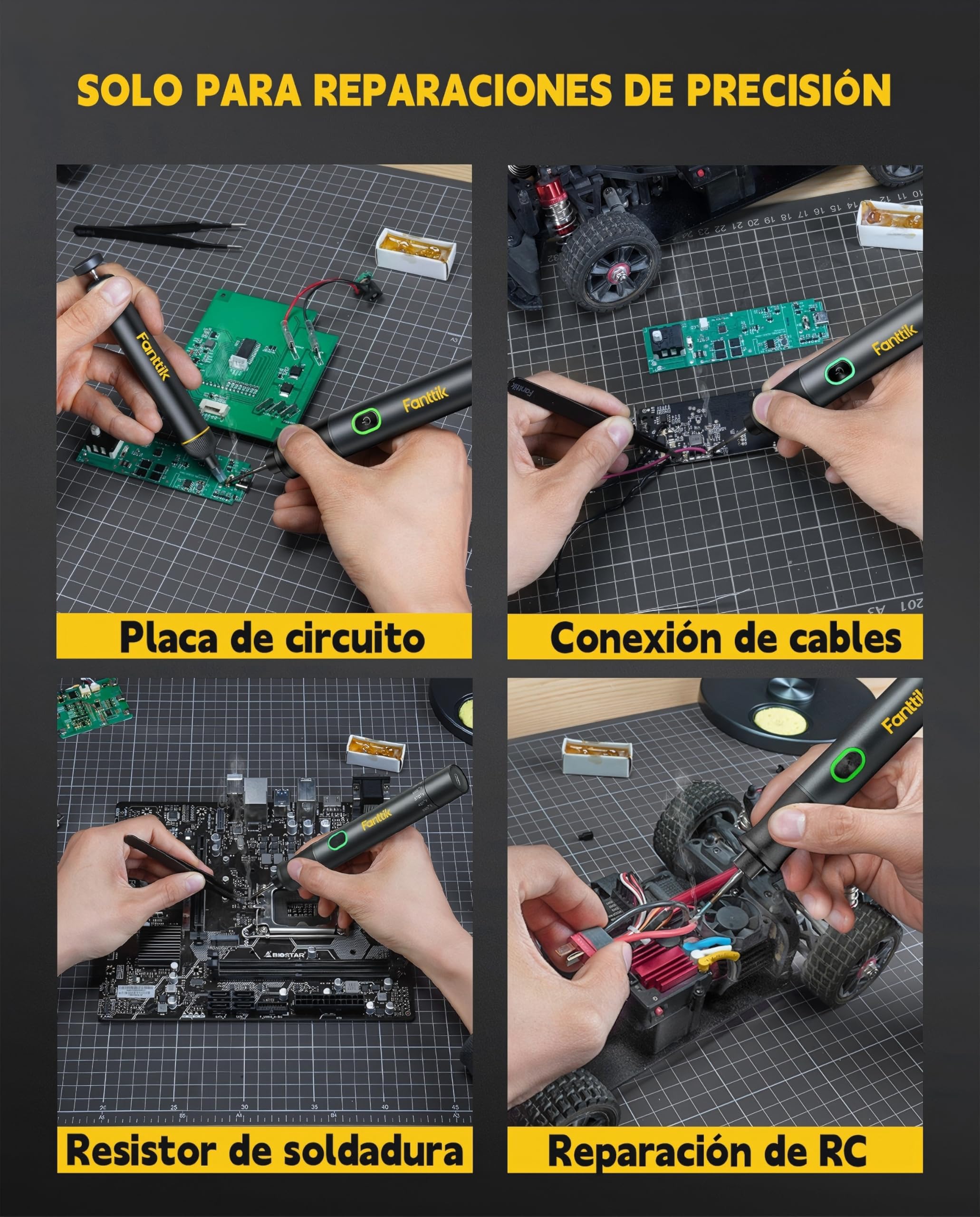 Fanttik de soldador T1 Max, soldador inalámbrico,7 segundos de calentamiento rápido(200-450℃) Temperatura Ajustable, Reposo Automático,4 Puntas de Soldadura de Precisión(C210),Soporte Giratorio 360°