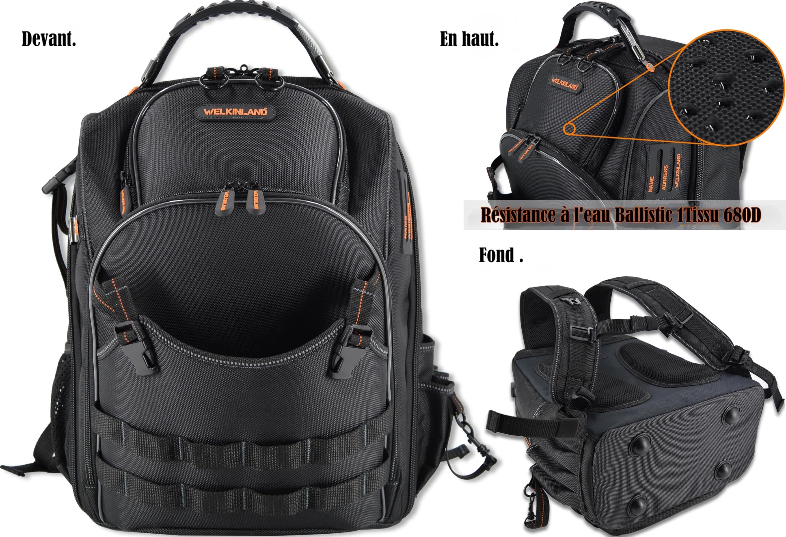 Sac à outils 66 poches, sac à dos robuste pour électriciens, construction, hommes
