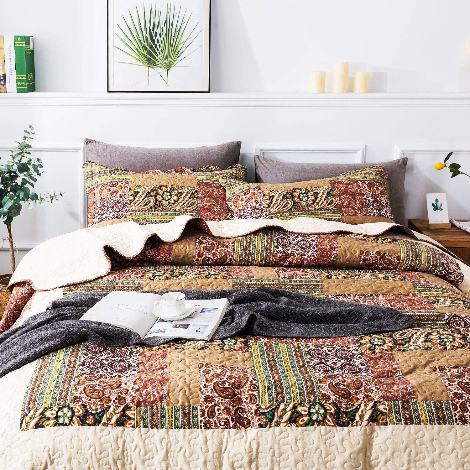Uр Tо 40% оƒƒ NEWLAKE Quilt Bedspread Sets-Paisley Garden Pattern Reversible Coverlet Set,King Size
