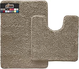 Gorilla Grip Area Rug Set, Soft Chenille 2 Piece Sets, Toilet Base Mat & 30x20 Mat, Absorbent Washable Mats, Microfiber Dries Quickly, Rugs for Home, Kitchen, Bath Tub, Bathroom, Beige