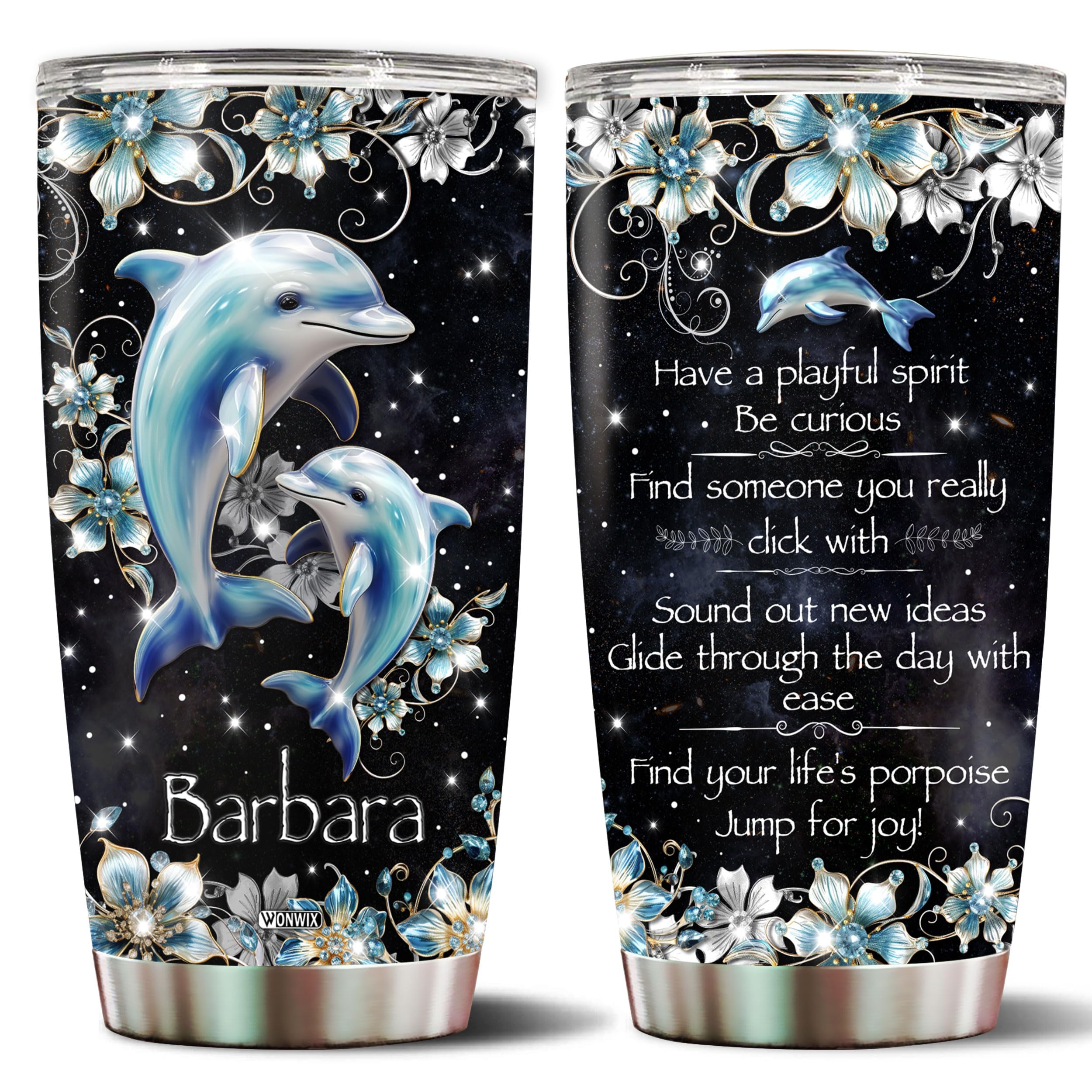 Dolphin Tumbler 20oz - Stainless Steel Insulated Travel Mug With Jewelry Drawing - Gift For Women - View #7