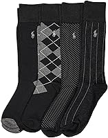 Polo Ralph Lauren Men's Assorted Pattern Dress Crew Socks 4-Pack - Ultrasoft Cotton Blend, Classic Argyle & Pinstripe