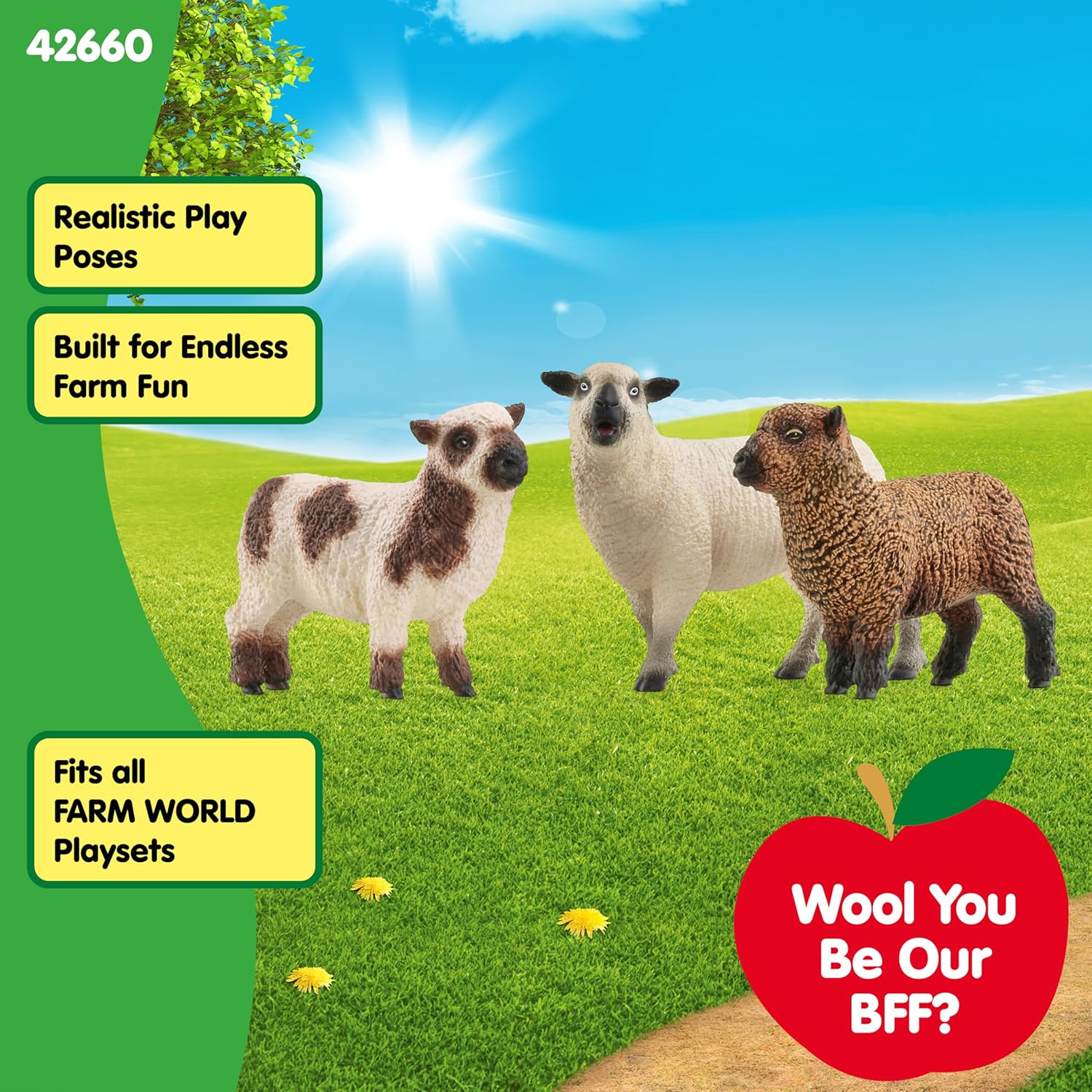 Schleich Farm World - Sheep Friends Playset - 3 Realistic Sheep Figurines - Cute Farm Animal Toys for Kids Ages 3+