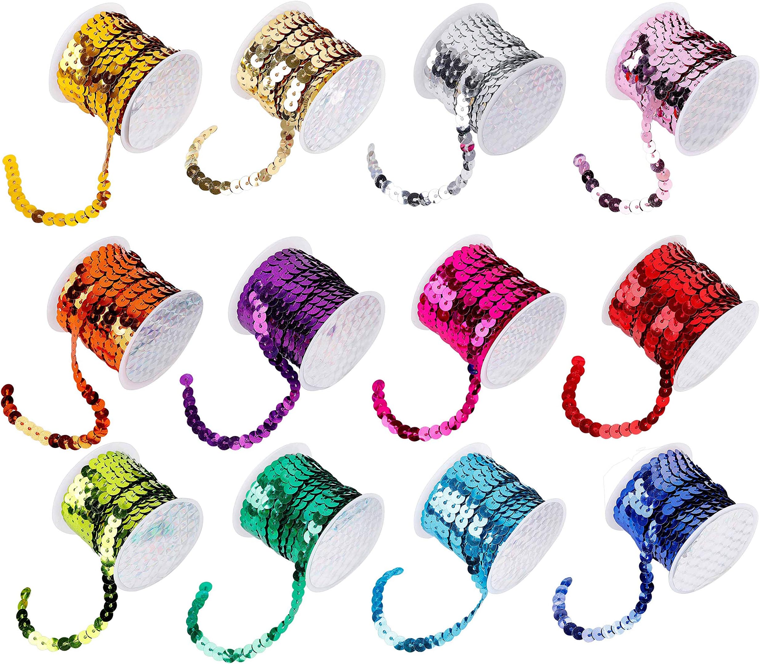 Sequin Trim 5m Sequins Ribbon Rainbow Paillette String for Arts Crafts Sewing Clothing Necklace Dress Decoration 12 Rolls